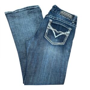 ROCK & ROLL WOMEN’S JEANS LOW RISE TREATED BOOT CUT JEANS